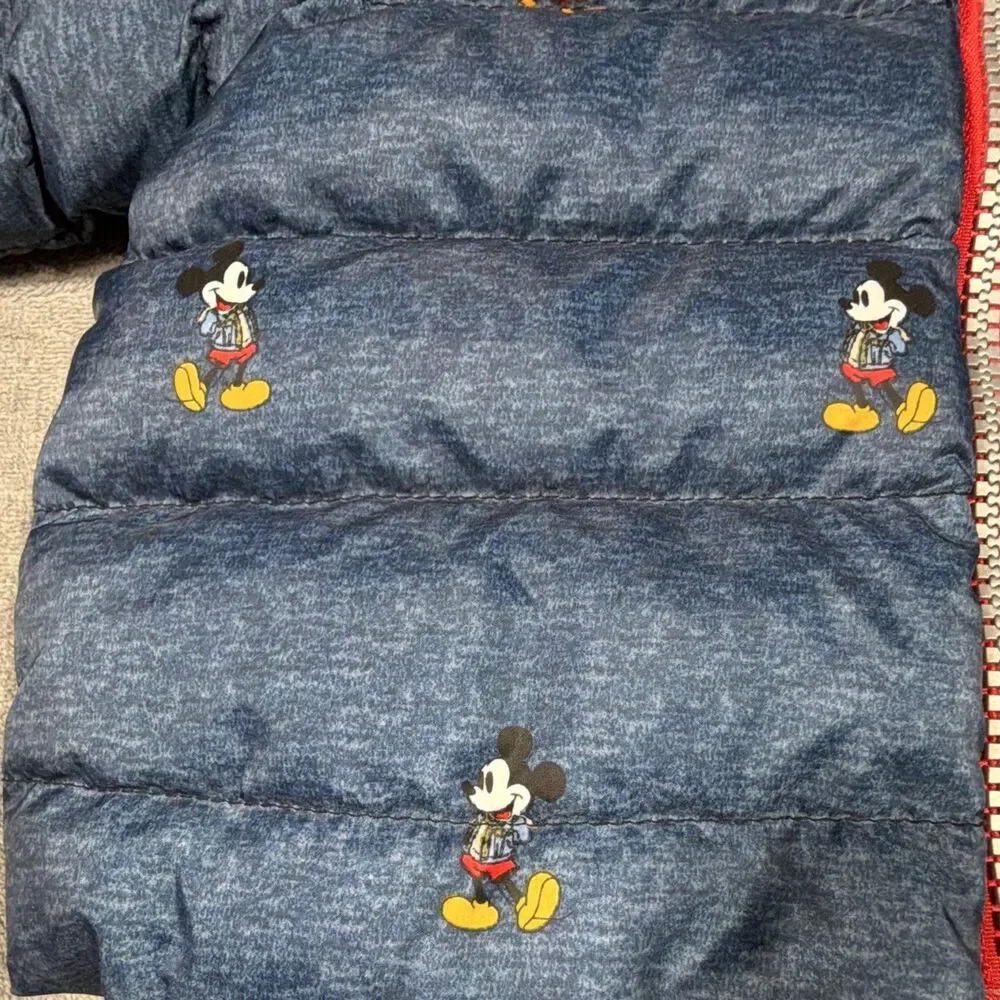 Baby Gap Disney baby Mickey Mouse Hooded Full Zip Puffer Jacket Blue/Red 0-3M.